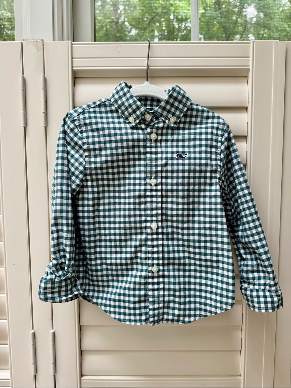 Boys Green & White Gingham Button-Down Shirt - Vineyard Vines